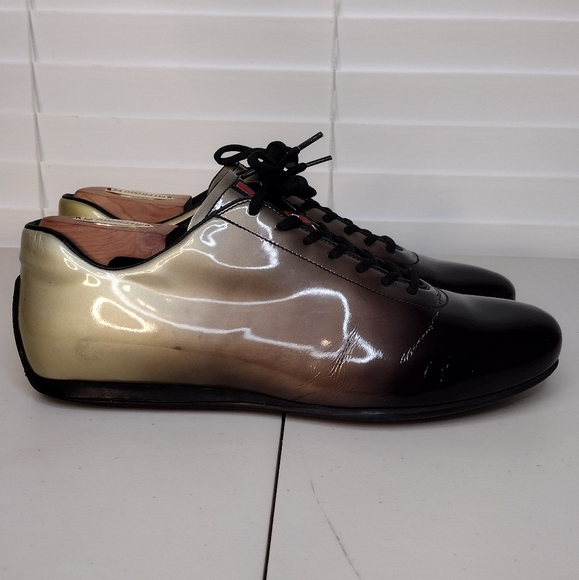 Prada Vintage Men's Ombre Patent Leather Lace Up Golf Athletic Sneakers Size 8 - Picture 3 of 15
